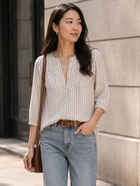 Max Studio Striped Peasant Blouse